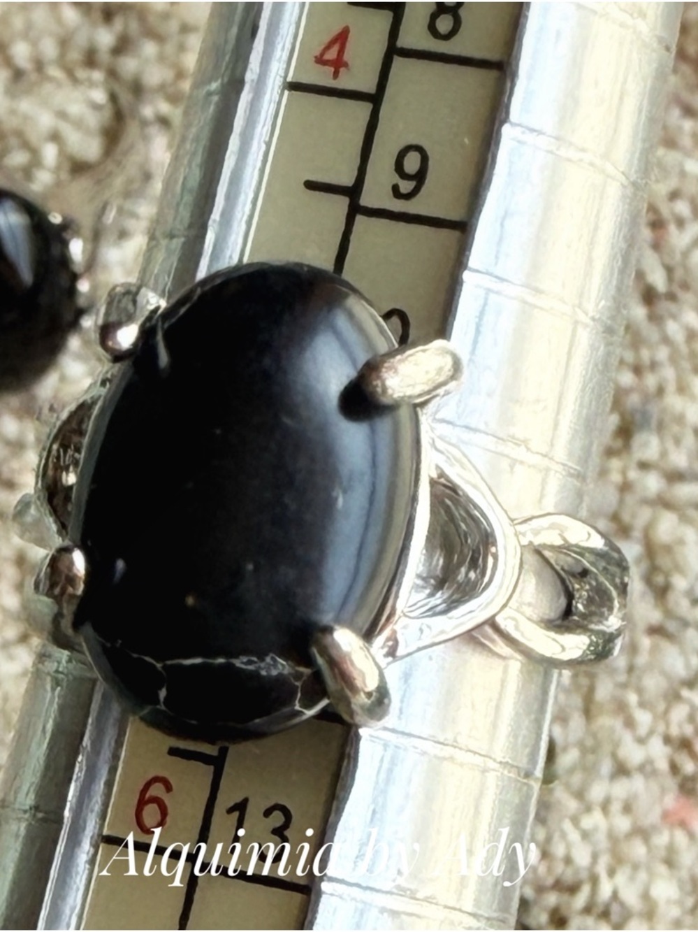 Simple Silver Ring with Black turquoise Oval Cabochon